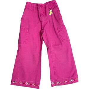 Vintage Healthtex 3T Girls Pink Cargo Pants | Embroidered Horses & Floral Trim